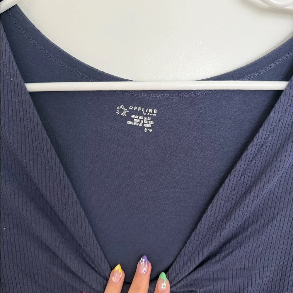 Women's Aerie Small Navy Long Sleeve Crop Top - Picture 3 of 3